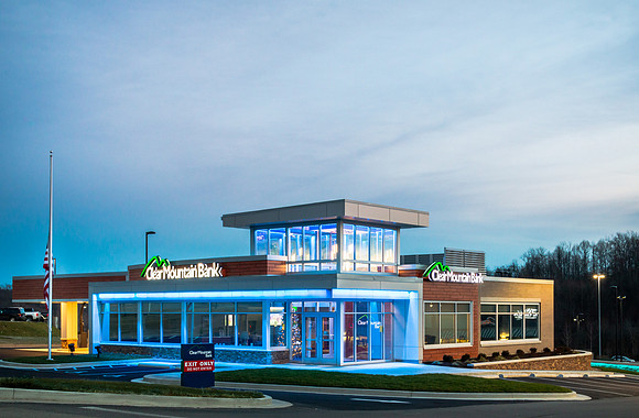 Clear Mountain Bank Exterior at Night