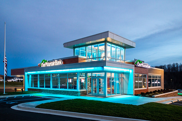 Clear Mountain Bank Exterior at Night
