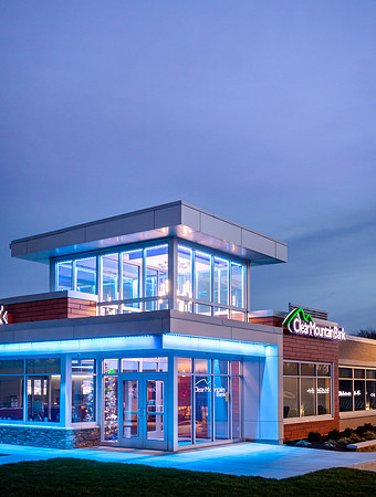 Clear Mountain Bank Exterior at Night